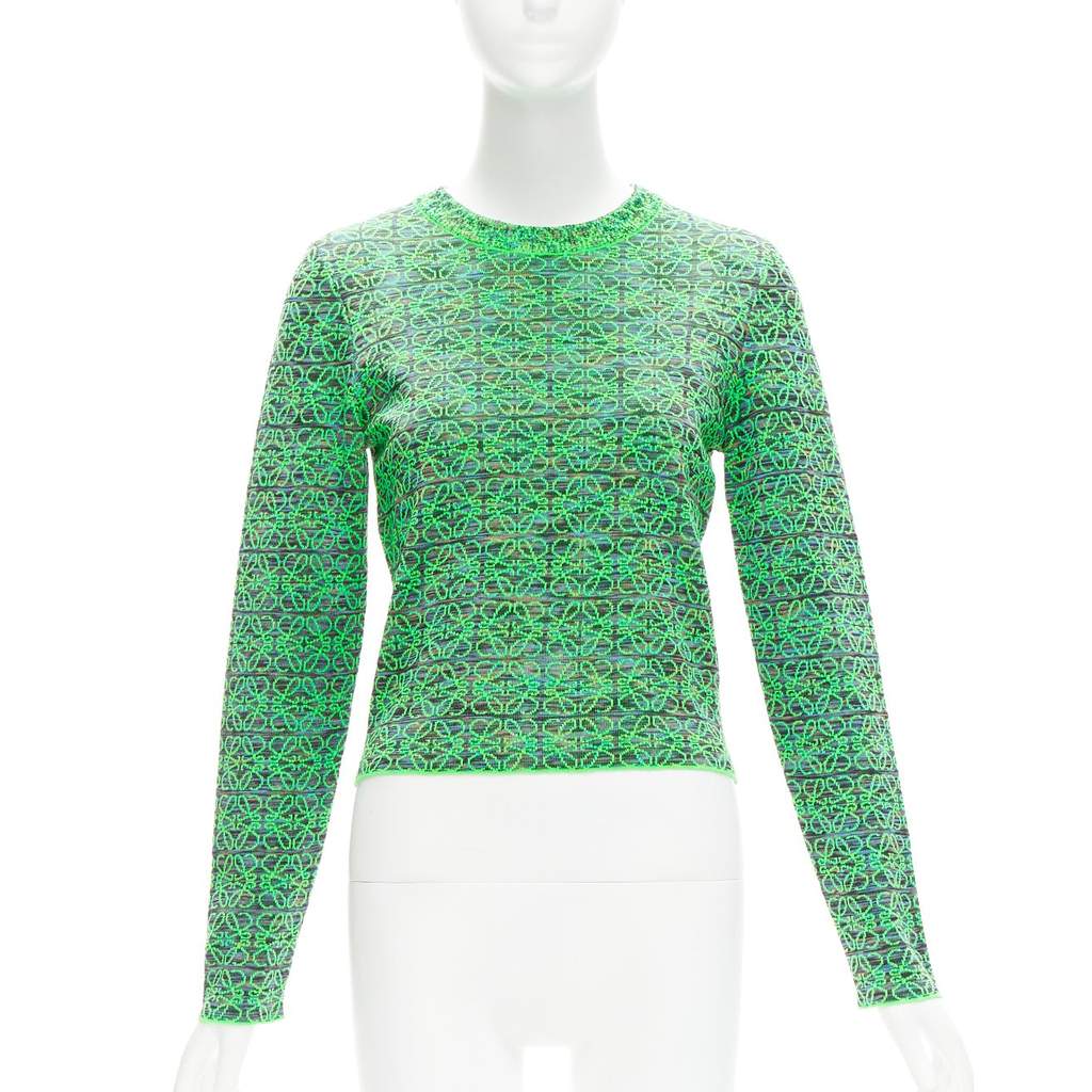 Loewe Anagram Cropped Sweater Green Wool Never worn - Front View