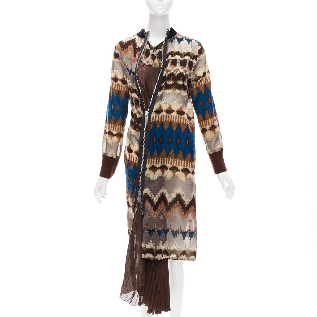 Sacai Ethnic Devore Dress Brown Never worn - Front View