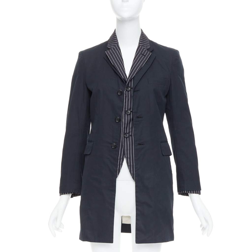 Comme Des Garcons Pinstripe Layered Coat Black Cotton Very good - Front View