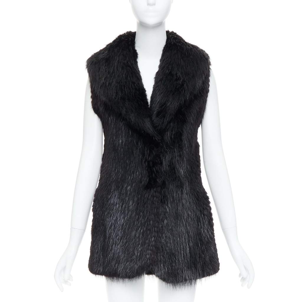 Unsigned Brown Fur Hook Coat Black Fur Very good condition - Front View