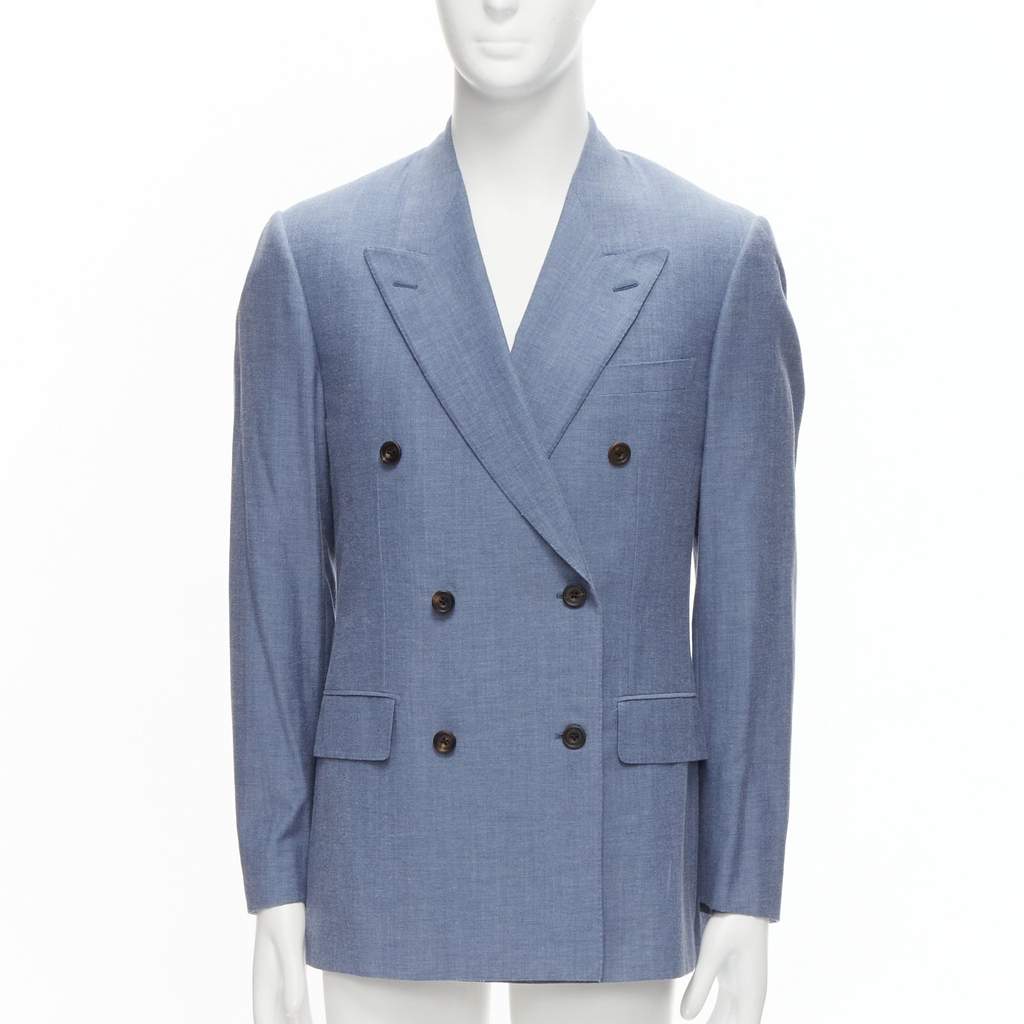 Unsigned Double Button Blazer Blue Wool Never worn - Front View