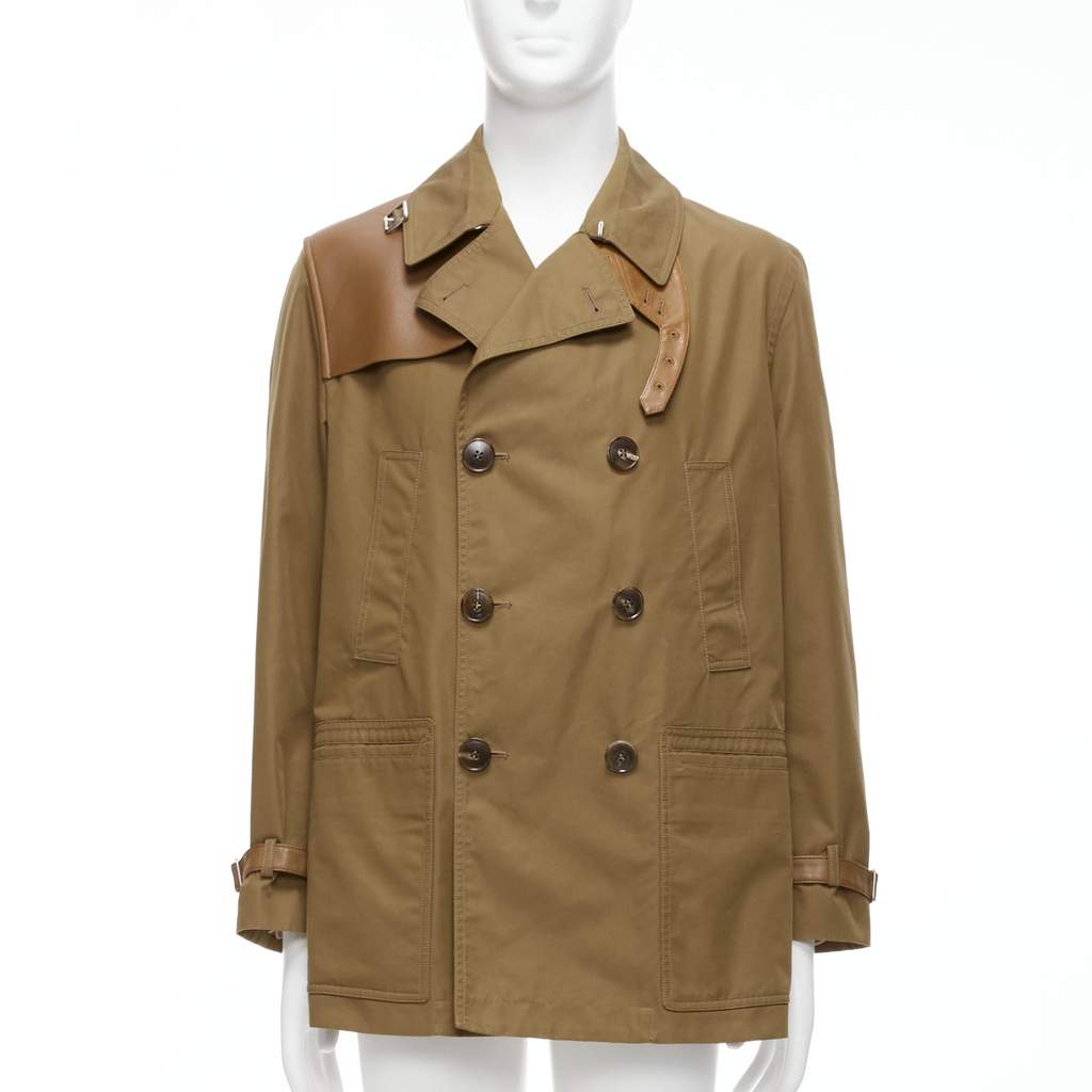 Gucci Brown Wool Trench Coat Brown Leather Very good - Front View