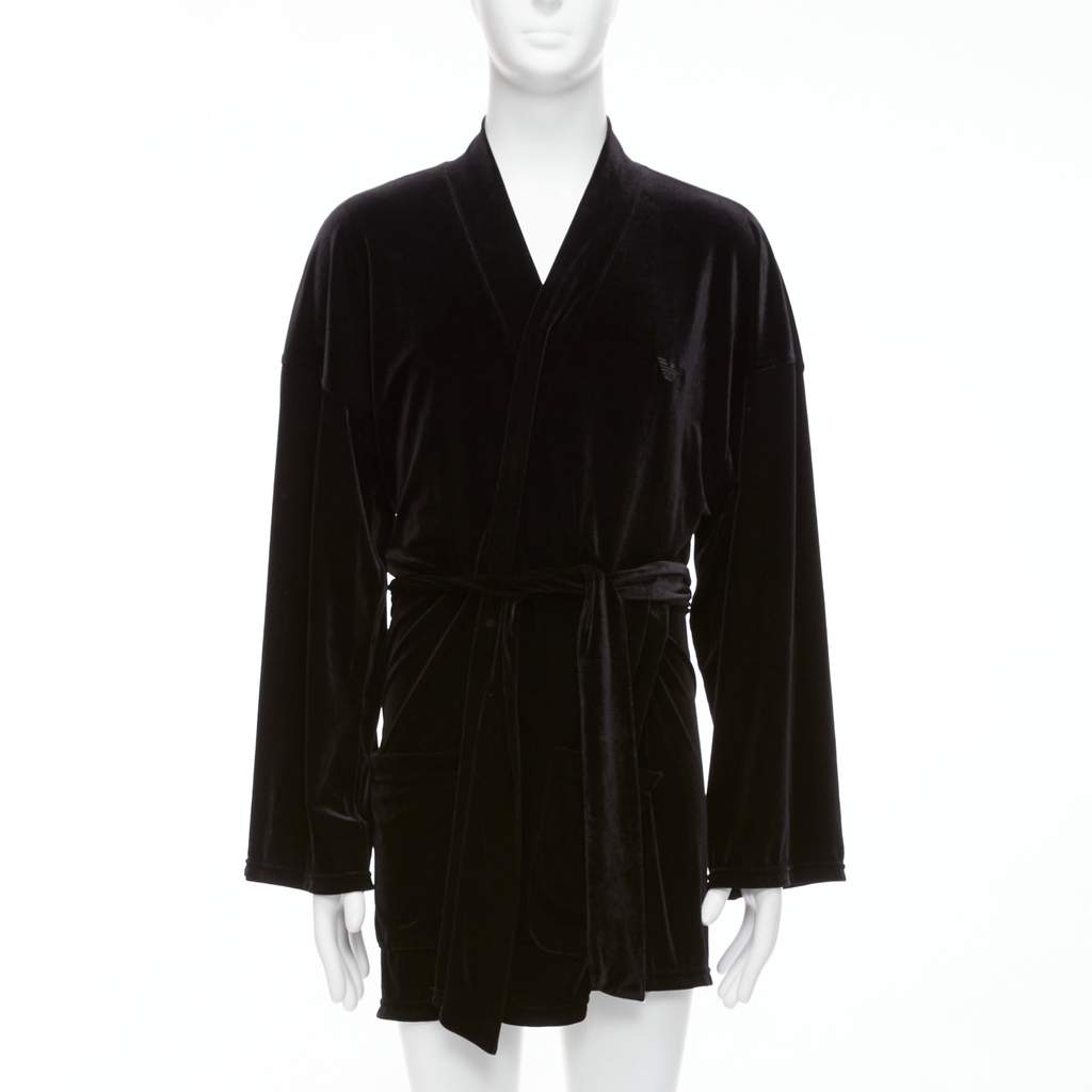 Emporio Armani Black Velvet Robe Jacket Black Velvet Never worn - Front View