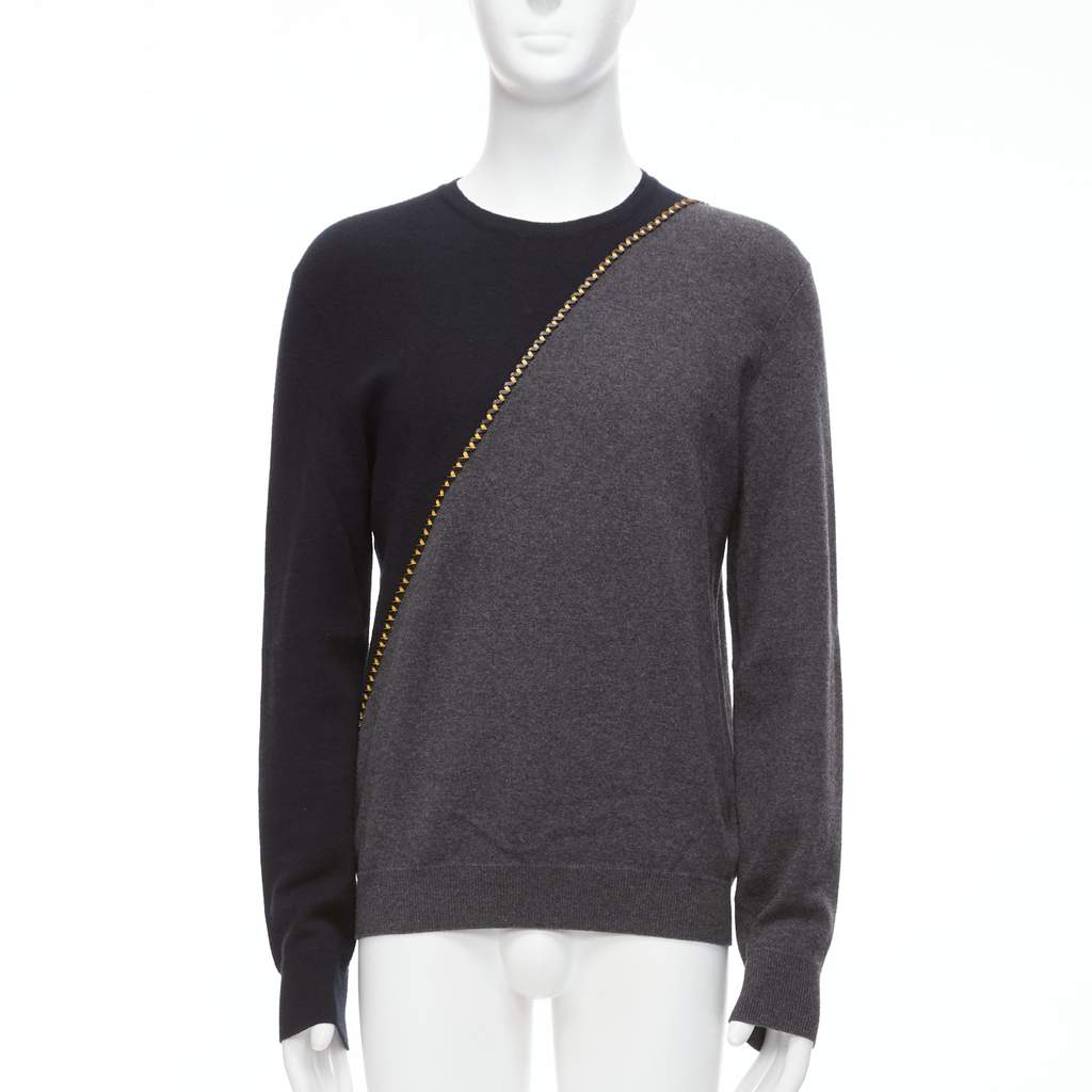 Berluti Lambskin Split Sweater Grey Wool Never worn - Front View