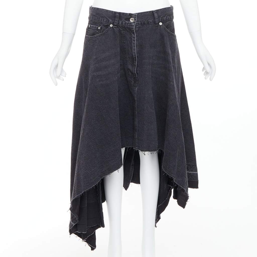 Sacai Asymmetric Denim Skirt Grey Cotton Very good - Front View