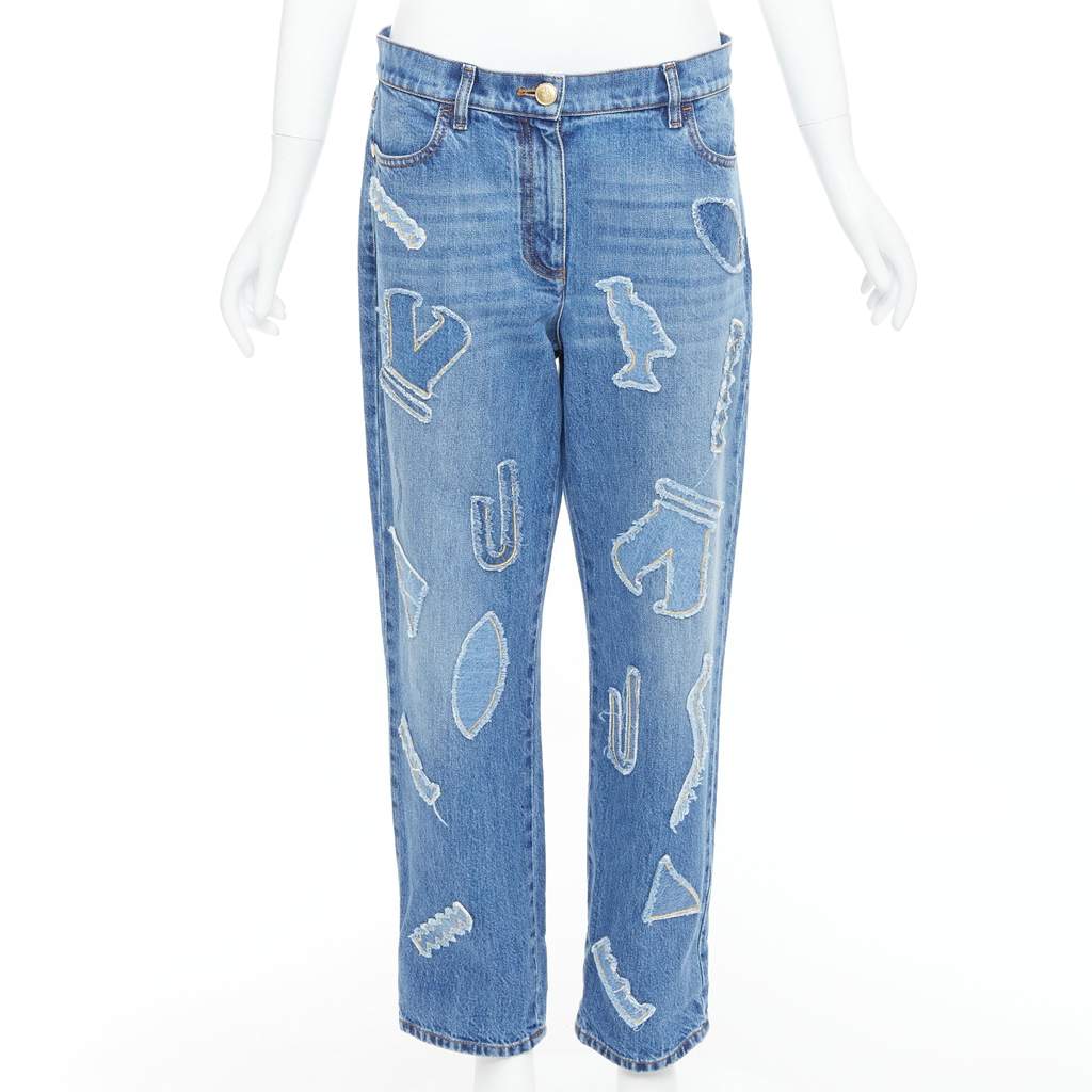 Chanel Blue Patch Straight Jeans Blue Cotton Very good - Front View