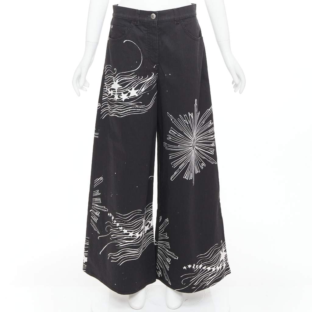 Chanel Horoscope Wide Jeans Black Cotton Never worn, with tag - Front View