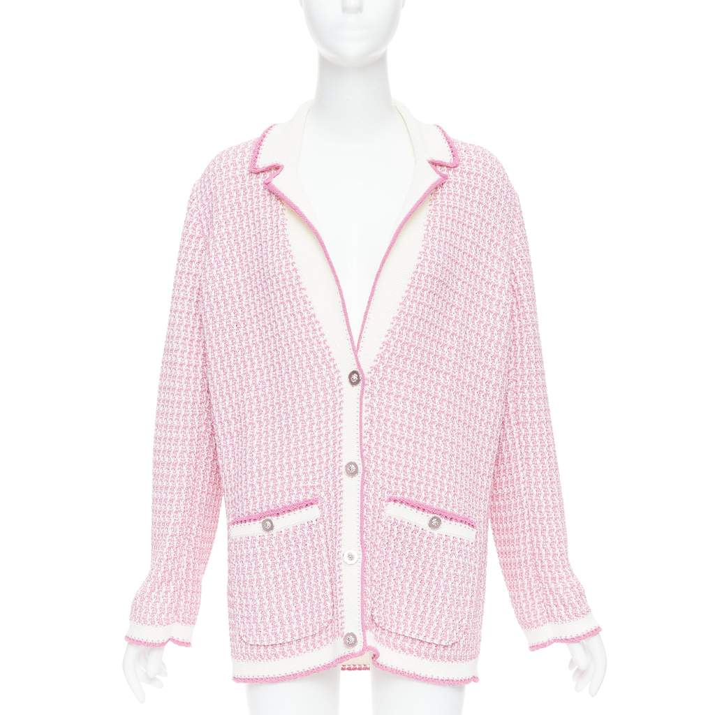 Chanel Metallic Buttons Cardigan Pink Cotton Very good - Front View