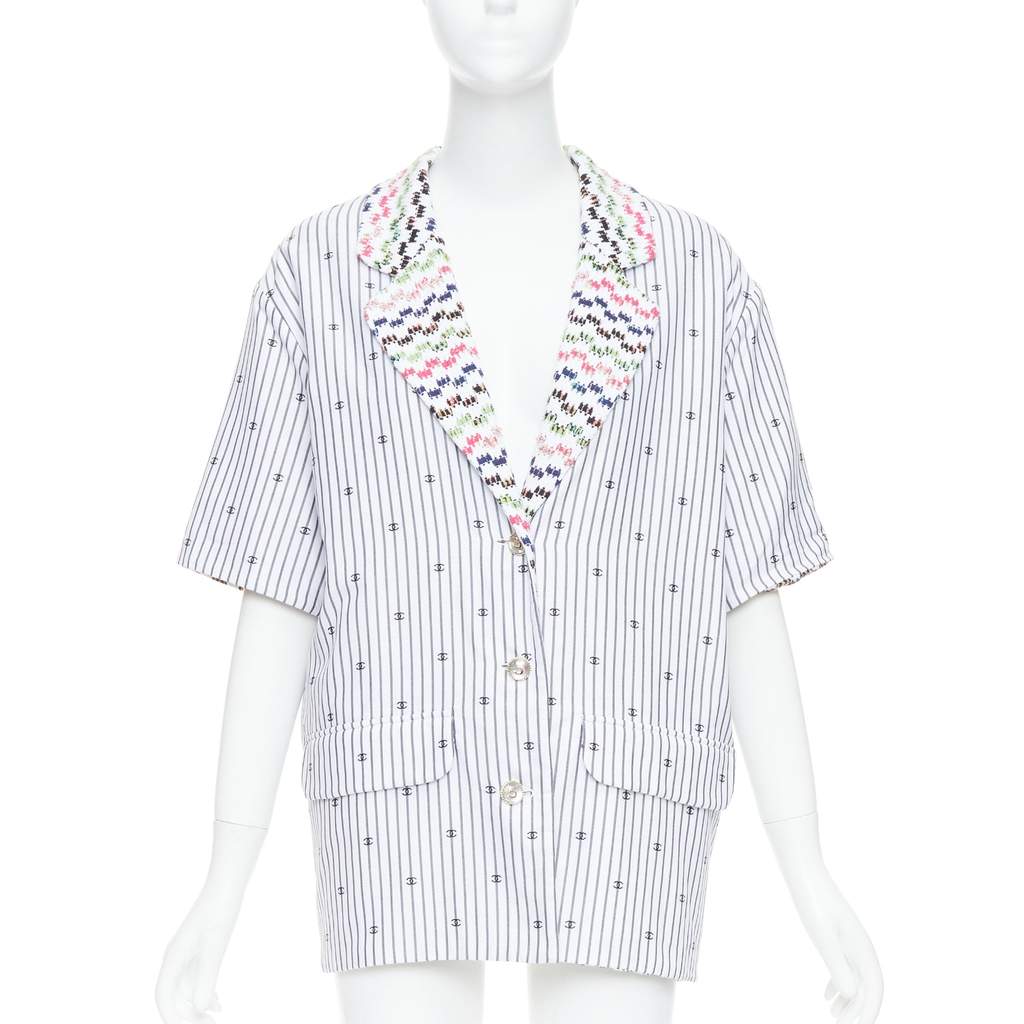 Chanel Multicolor Tweed Jacket White Cotton Very good - Front View