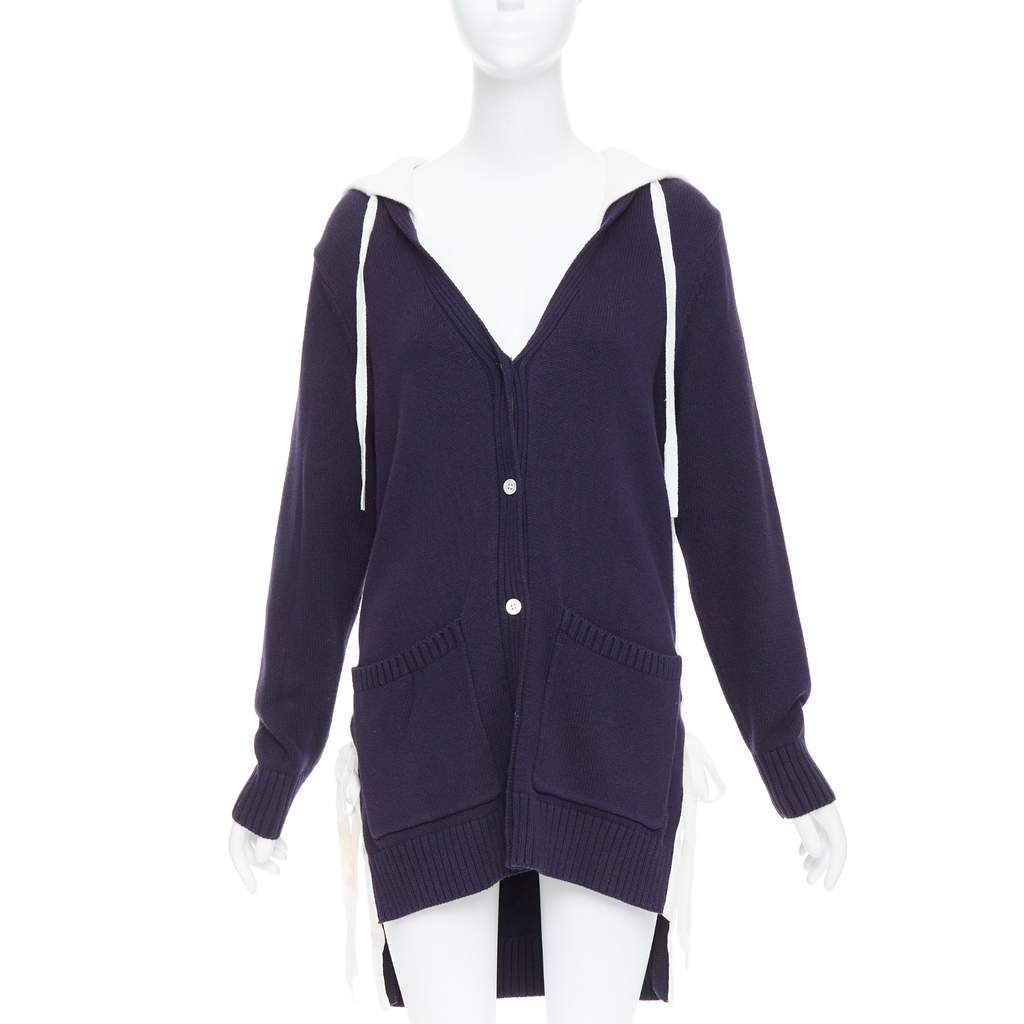 Monse Laced Hooded Cardigan Navy Cotton Good - Front View