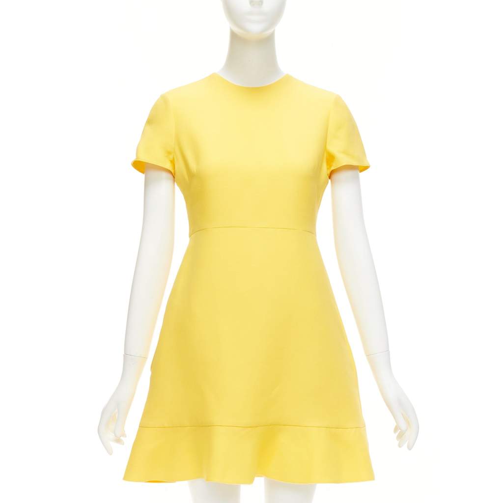 Valentino Garavani Ruffle Hem Dress Yellow Wool Never worn - Front View