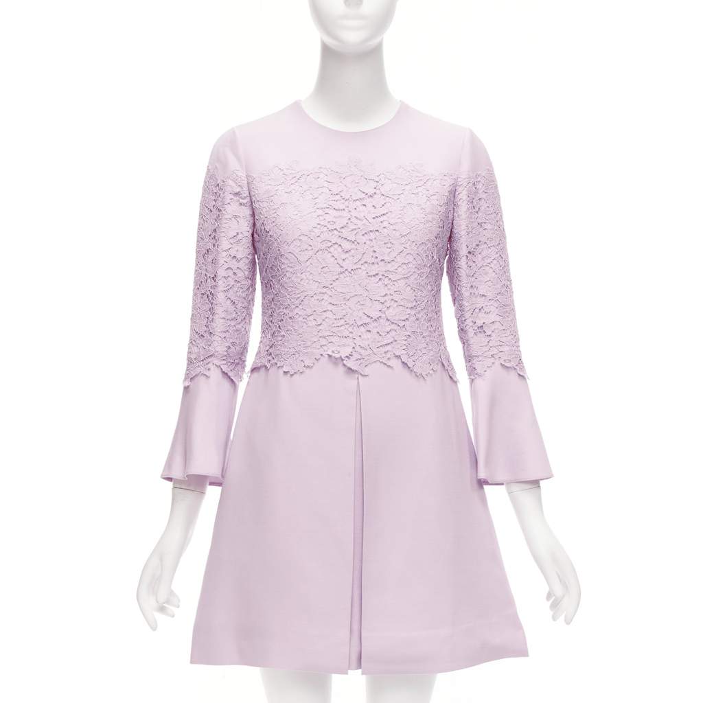 Valentino Garavani Crepe Lace Dress Pink Wool Very good condition - Front View
