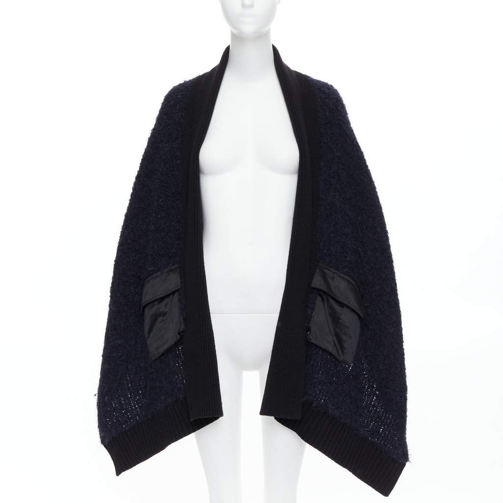 Sacai Pocketed High Low Cardigan Black Wool Good - Front View