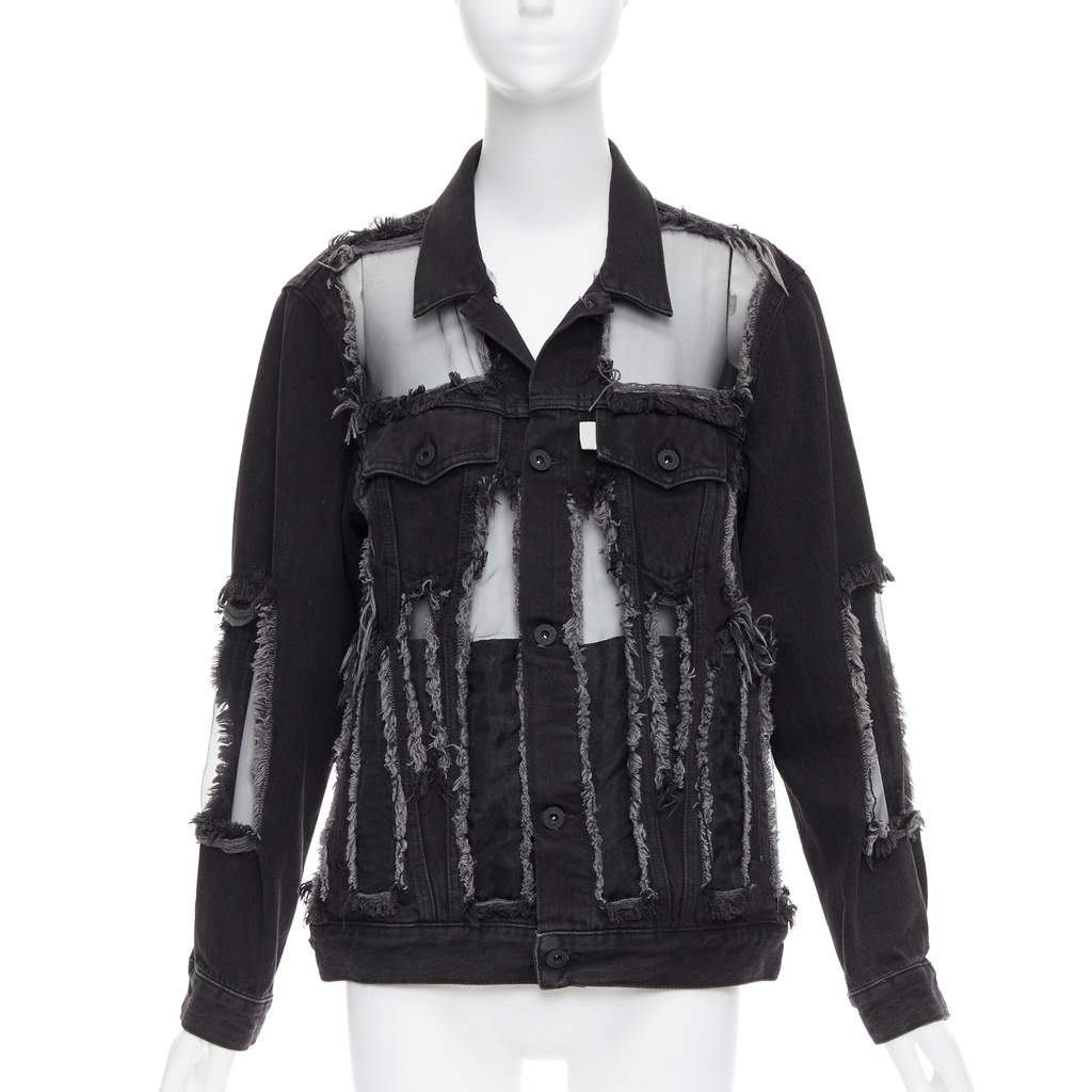 Off-White Black Denim Frayed Jacket Black Very good - Front View