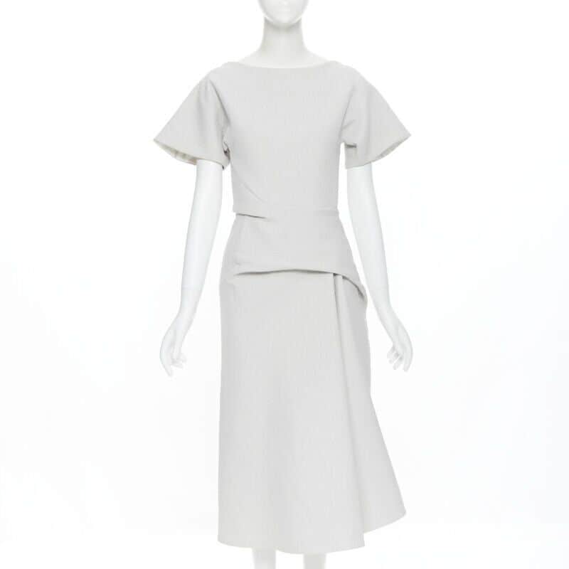 Maticevski Cloque Draped Dress Grey Cotton Good - Front View