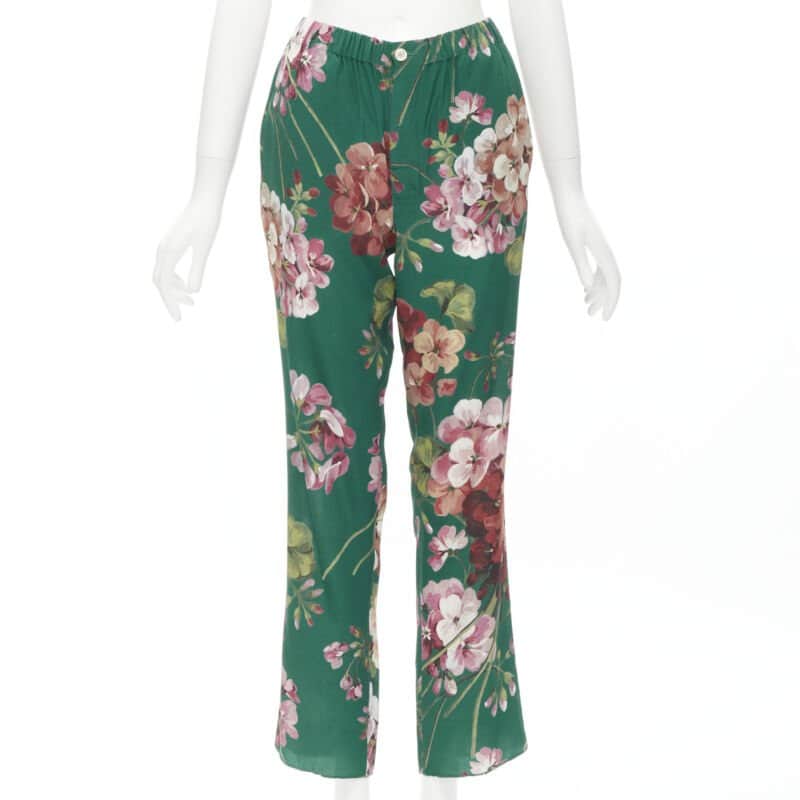 Gucci Floral Pajama Pants Green Silk Never worn - Front View