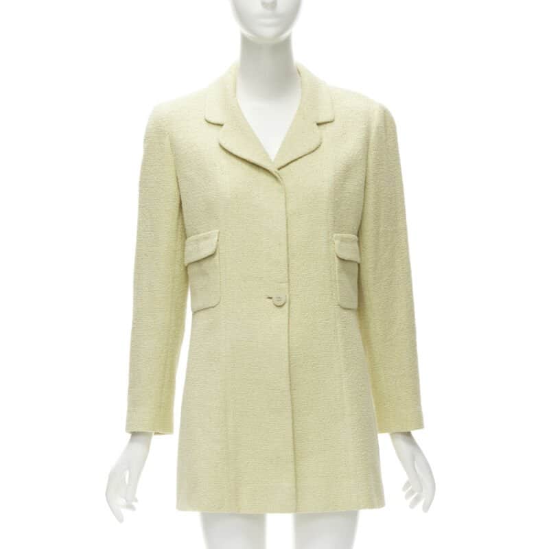 Chanel Yellow Tweed Long Jacket Yellow Cotton Never worn - Front View