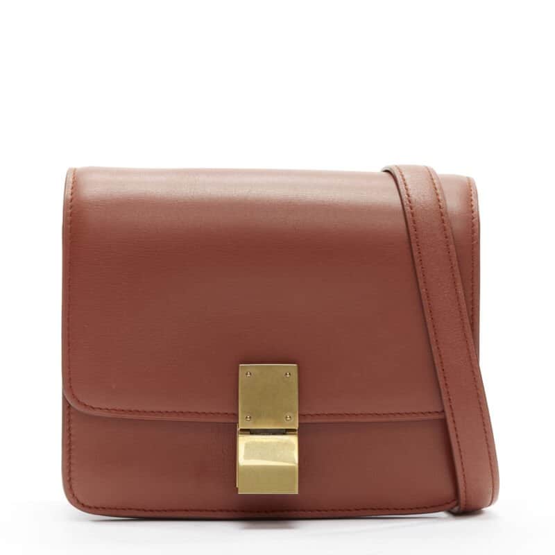 Celine White Matte Clutch Brown Leather Good - Front View
