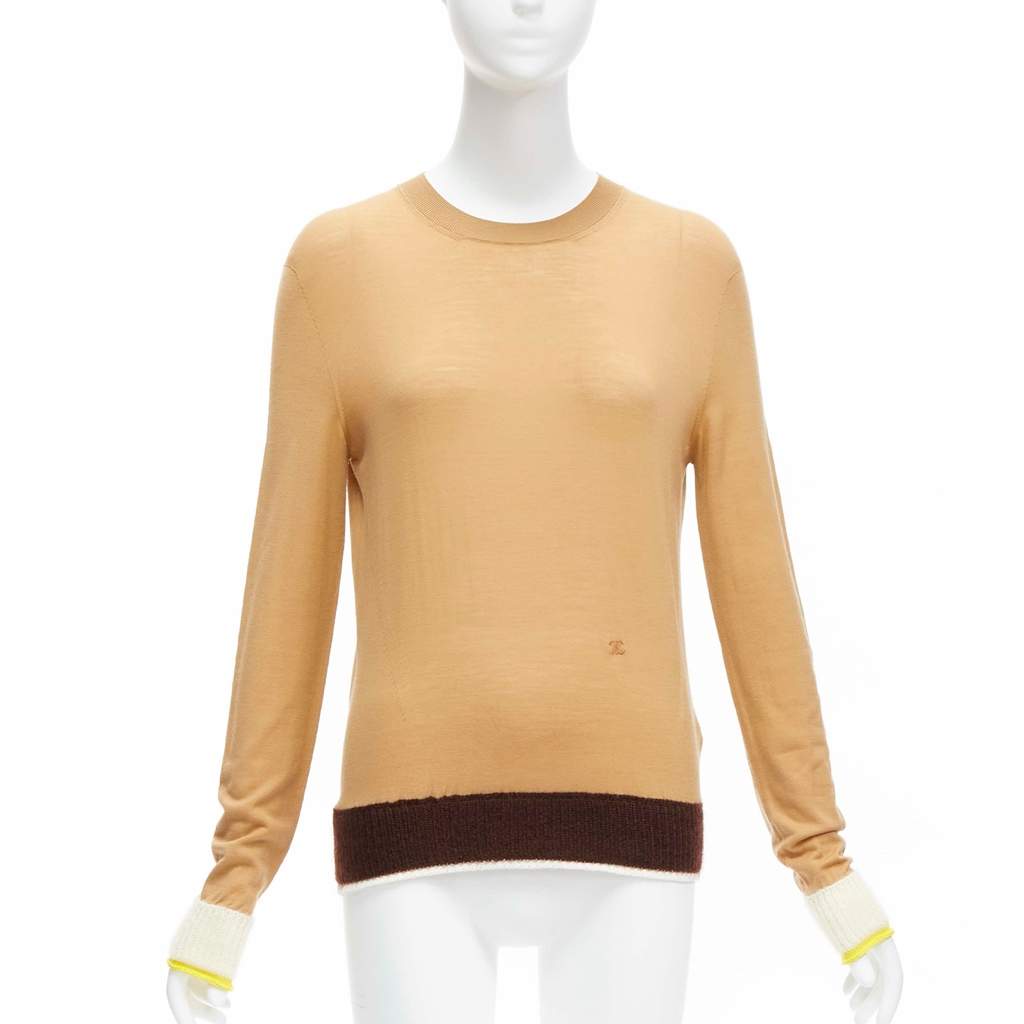 Celine Logo Contrast Sweater Beige Wool Never worn - Front View