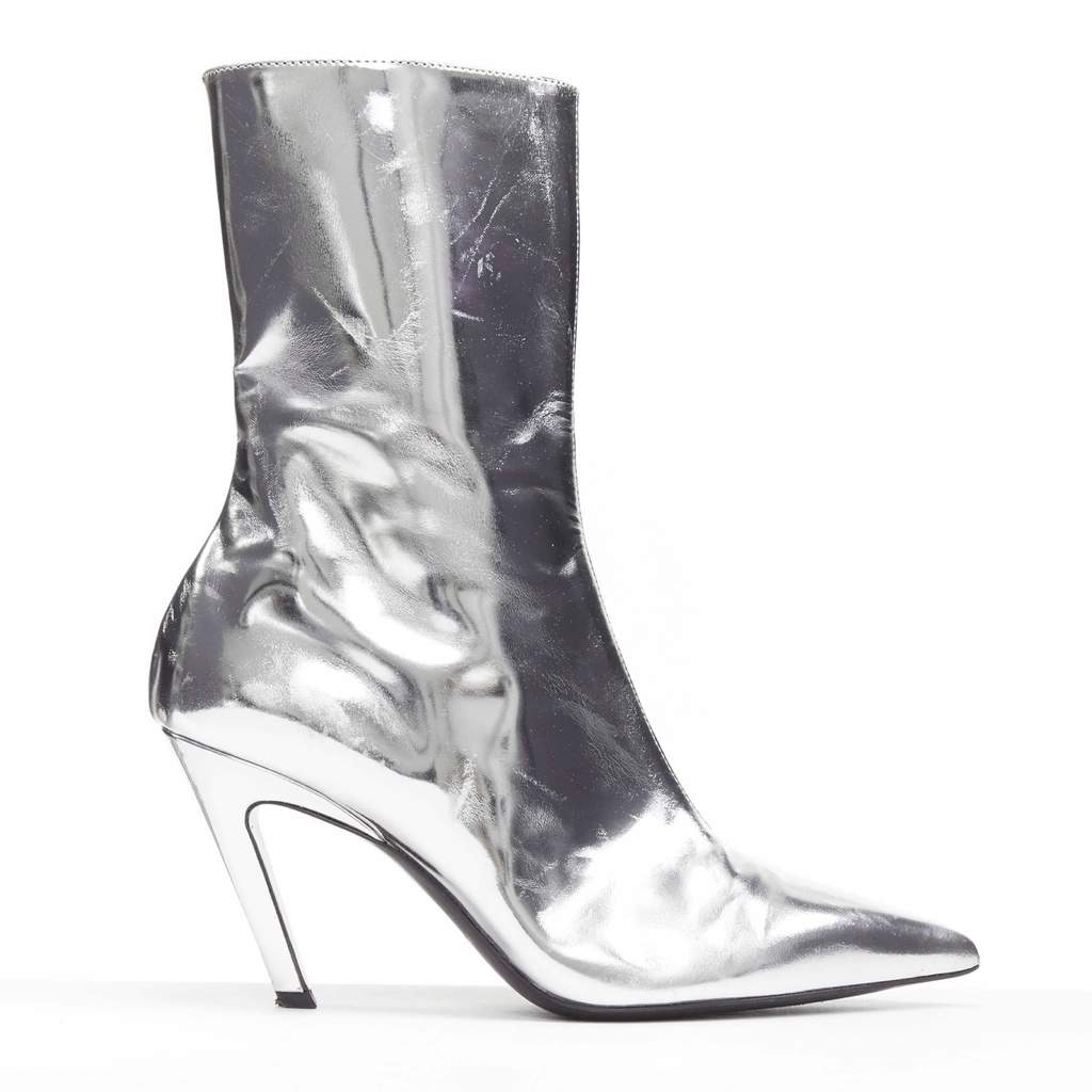 Balenciaga Metallic Mirrored Boots Silver Leather Fair - Front View