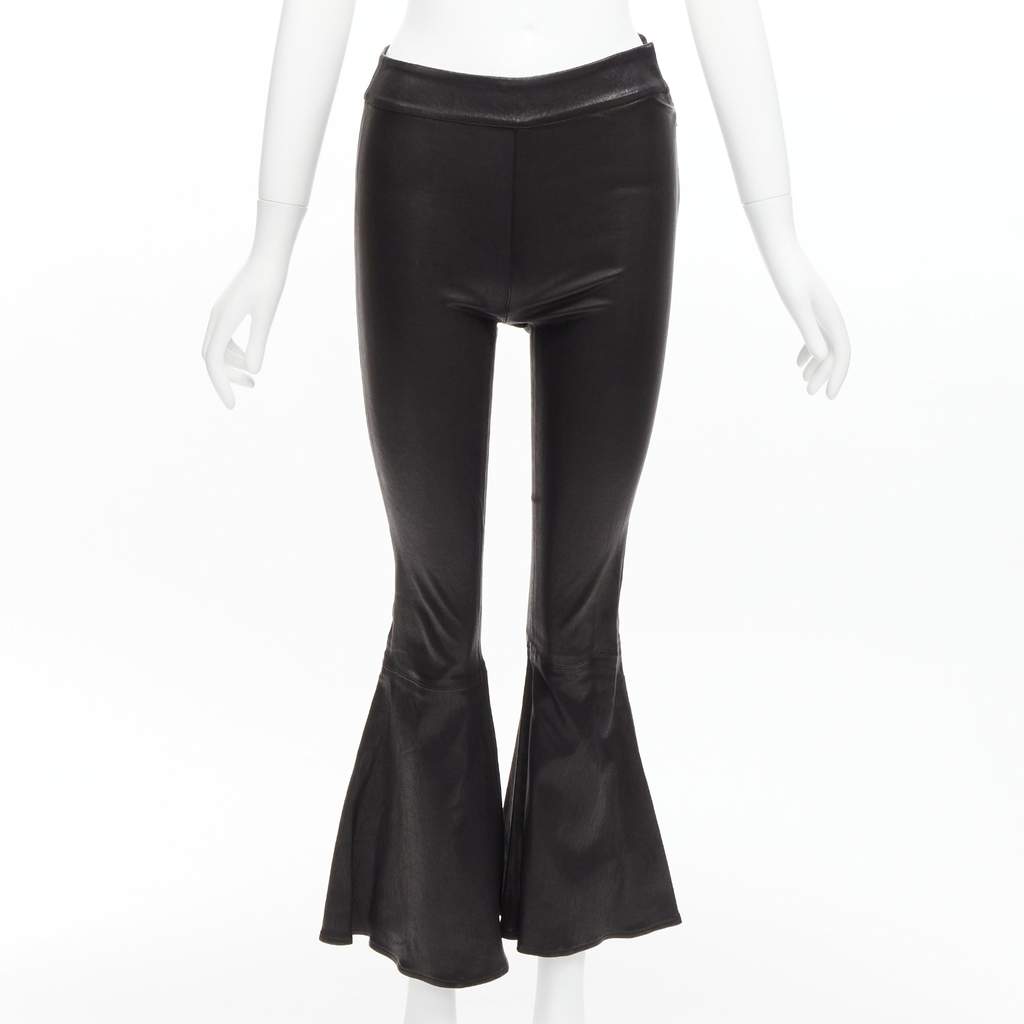 Frame Lambskin Cropped Pants Black Leather Very good - Front View