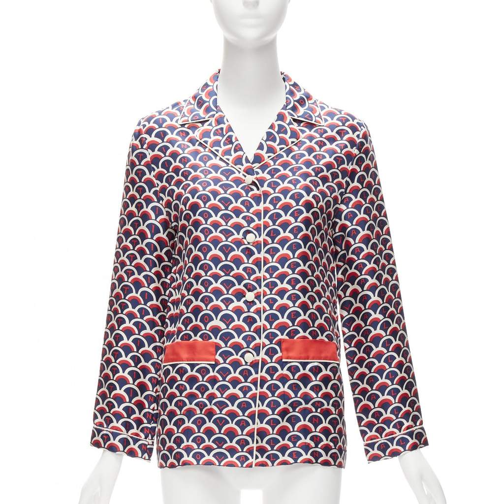 Valentino Garavani Logo Pajama Shirt Red Silk Never worn - Front View