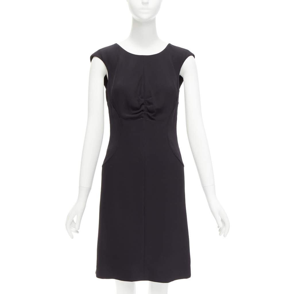 Chanel Ruched Shift Dress Black Silk Very good - Front View