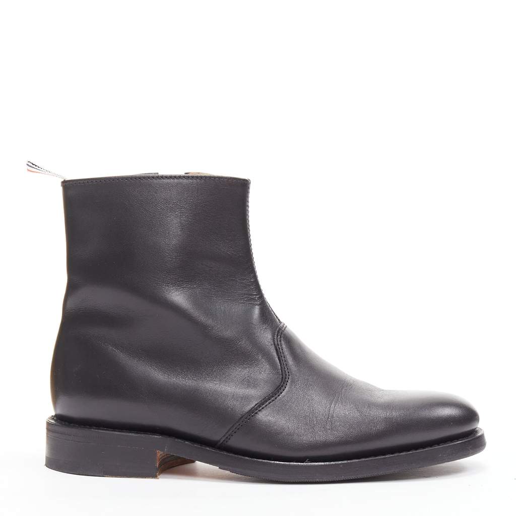 Thom Browne Minimal Tab Zip Boots Black Leather Good - Front View