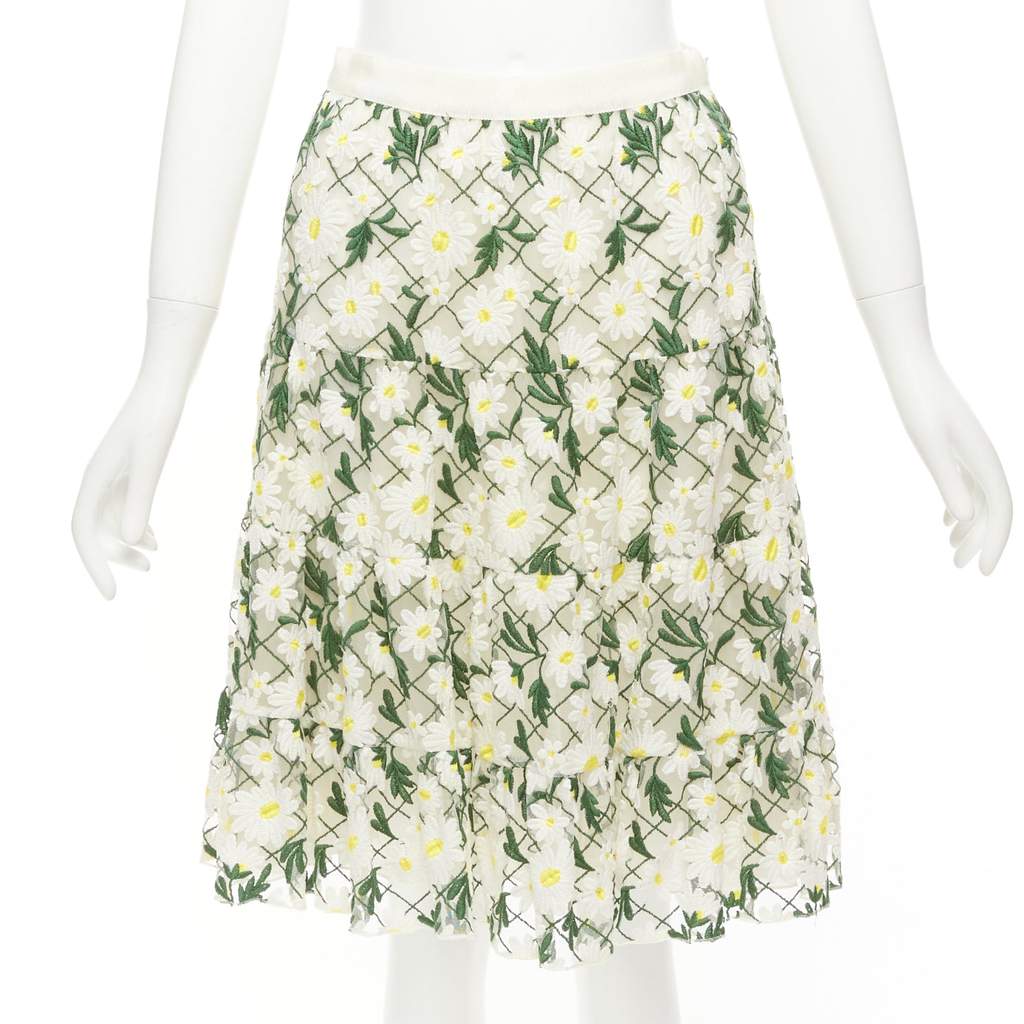 Giambattista Valli Daisy Embroidered Skirt White Cotton Never worn - Front View