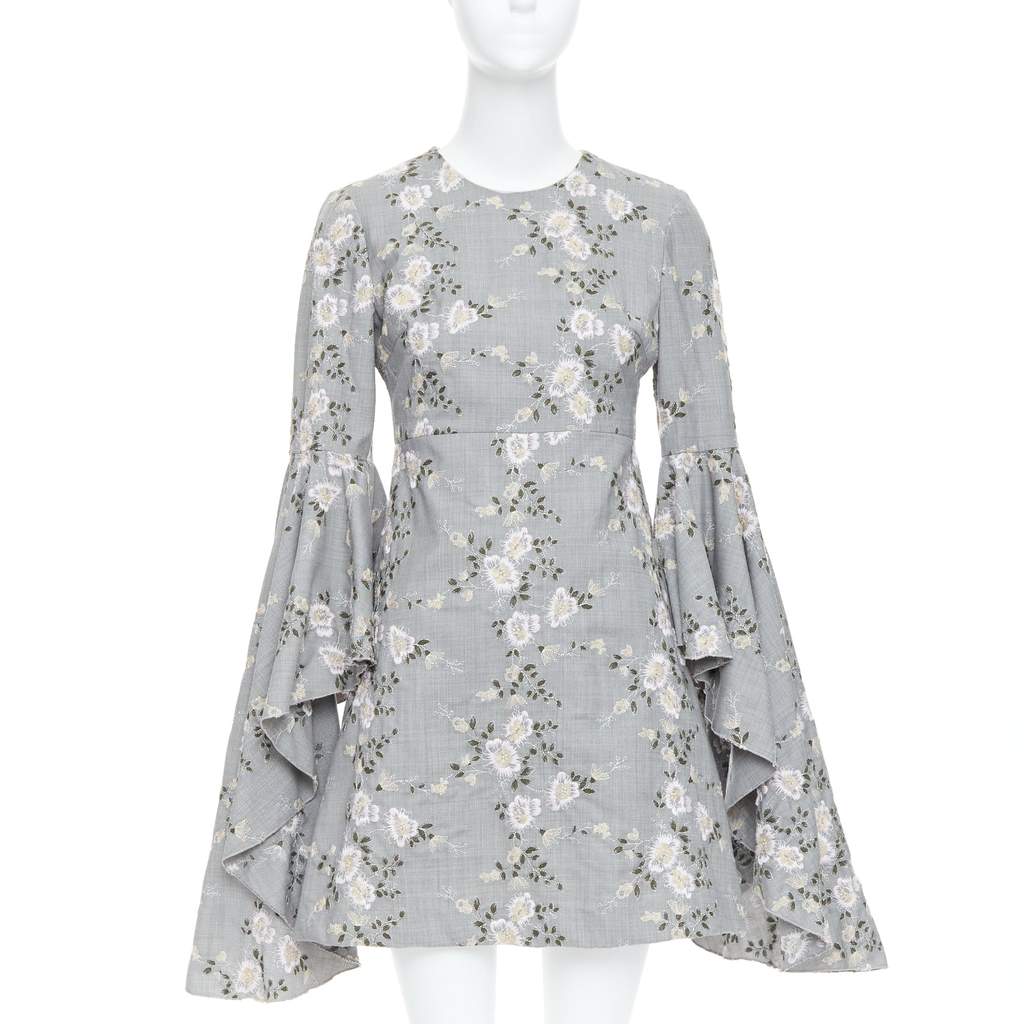 Giambattista Valli Embroidery Dress Grey Wool Good - Front View