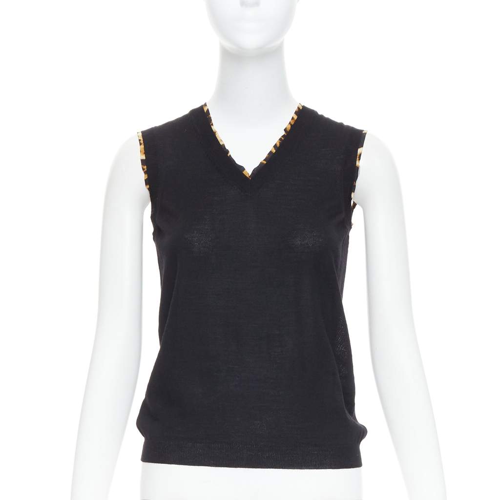 Yves Saint Laurent Leopard Trim Vest Black Wool Very good condition - Front View