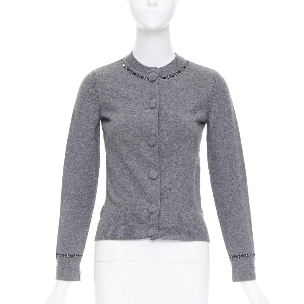 Marc Jacobs Embellished Trim Cardigan Grey Wool Good - Front View