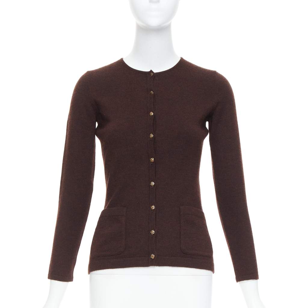 Oscar De La Renta Cashmere Silk Cardigan Brown Cashmere Very good condition - Front View