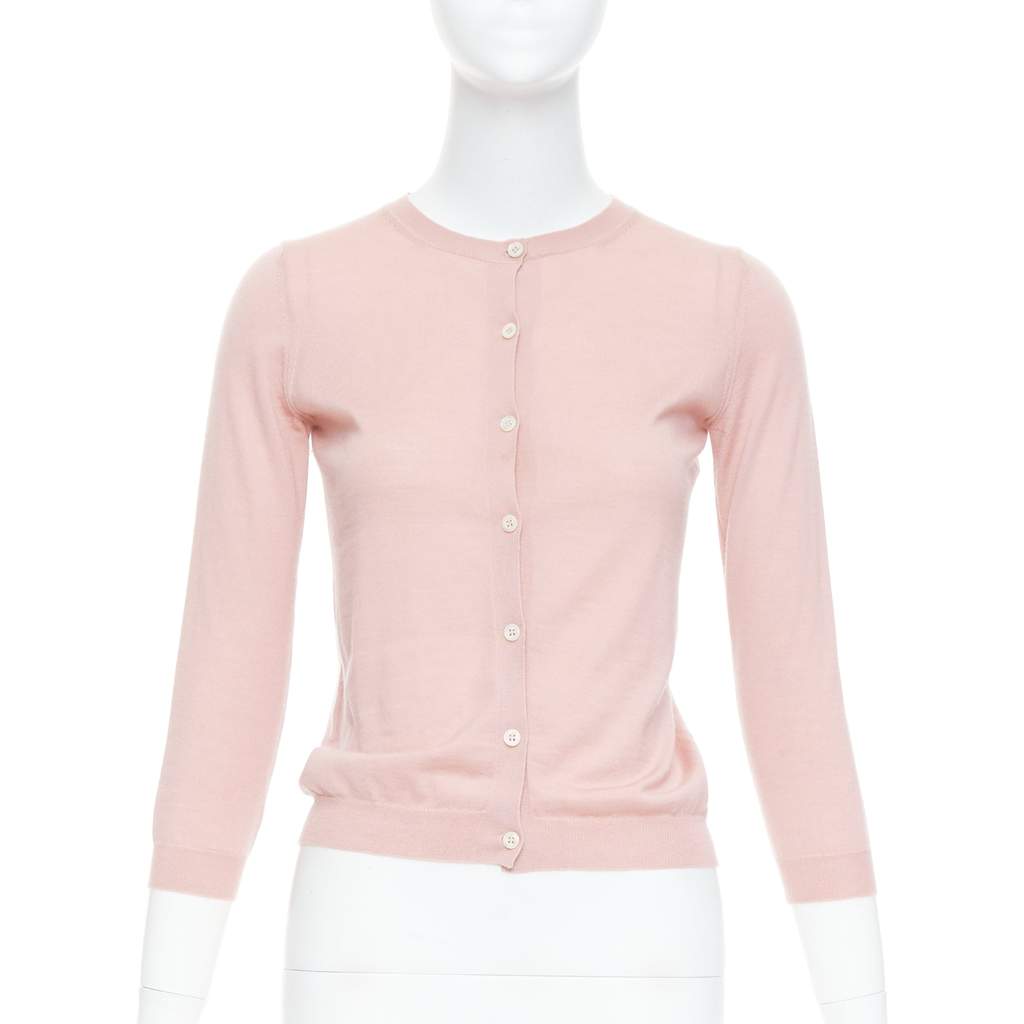 Prada Shell Button Cardigan Pink Cashmere Good - Front View