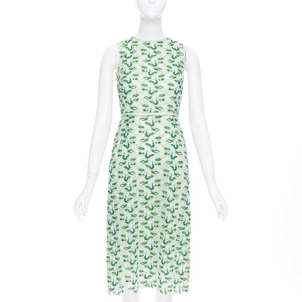 Giambattista Valli Leaf Lace Dress Green Polyester Very good - Front View