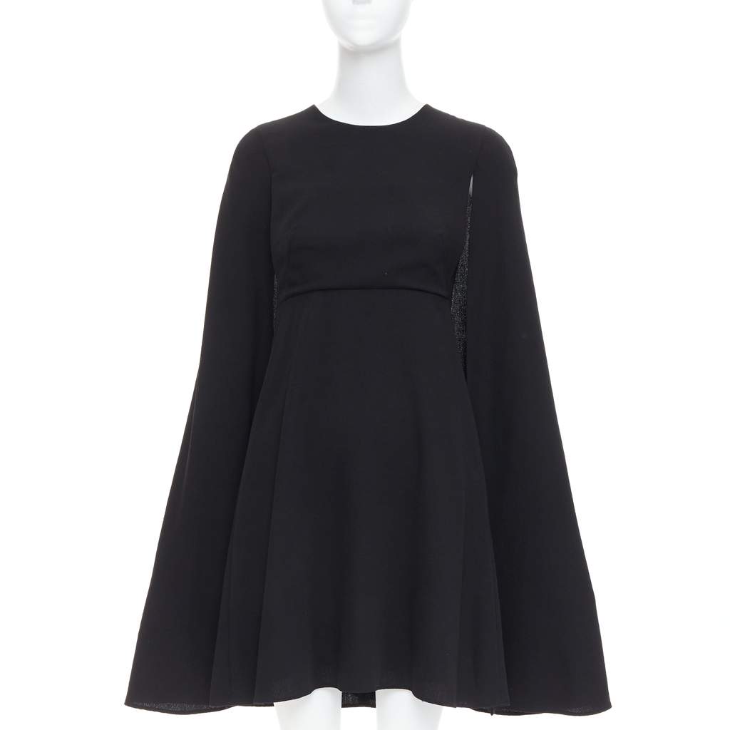 Valentino Garavani Cape Back Dress Black Silk Very good condition - Front View