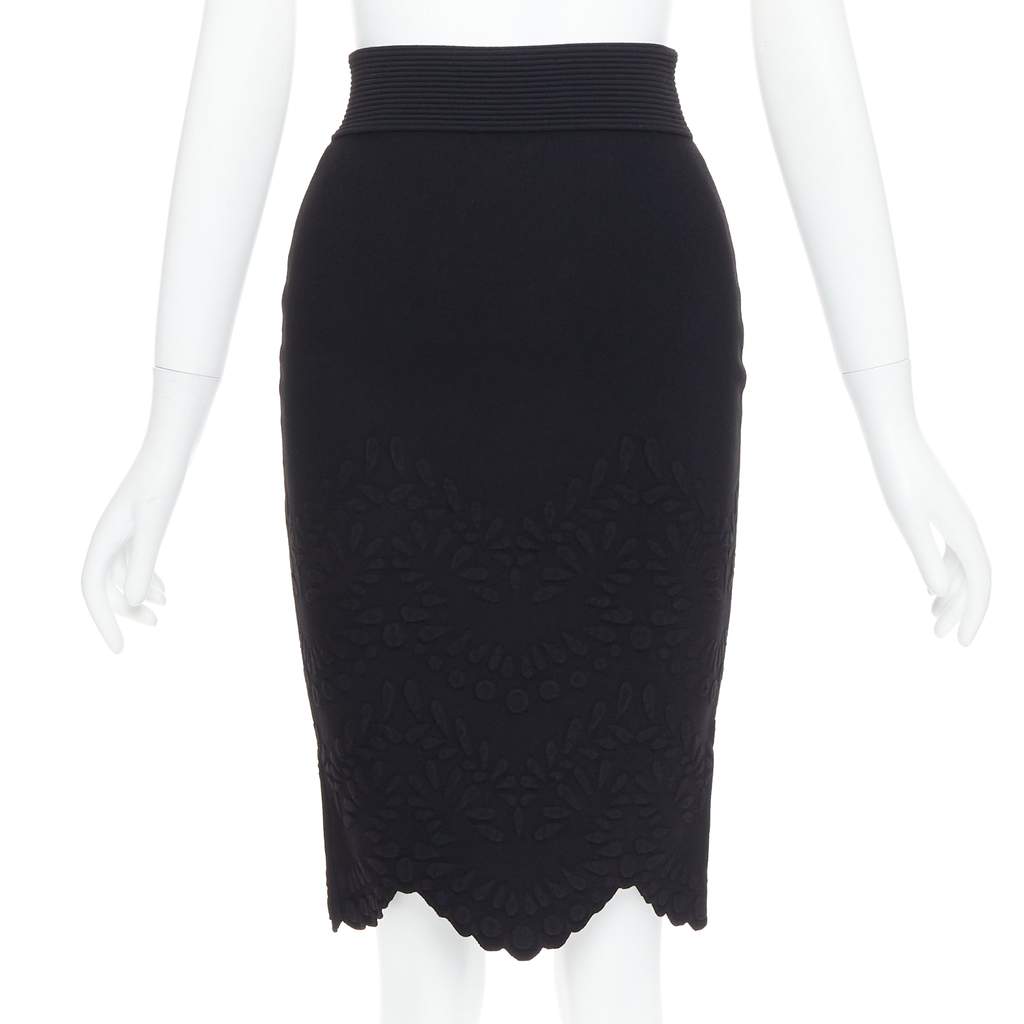 Alexander McQueen Jacquard Pencil Skirt Black Viscose Very good condition - Front View