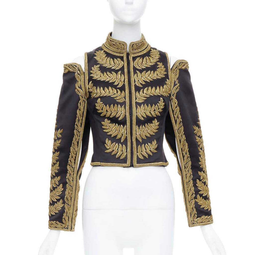 Alexander McQueen Black Gold Military Jacket Black Silk Never worn, with tag - Front View