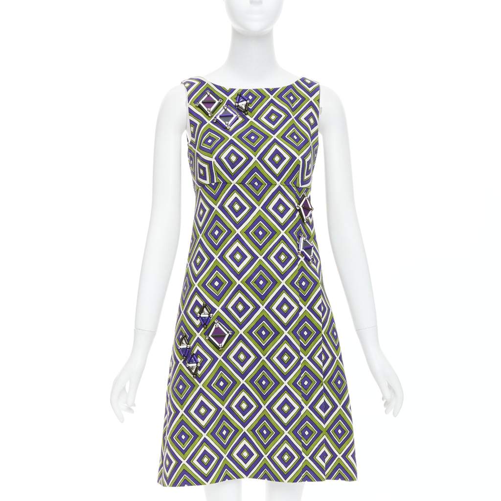 Prada Resin Mod Dress Green Wool Very good - Front View