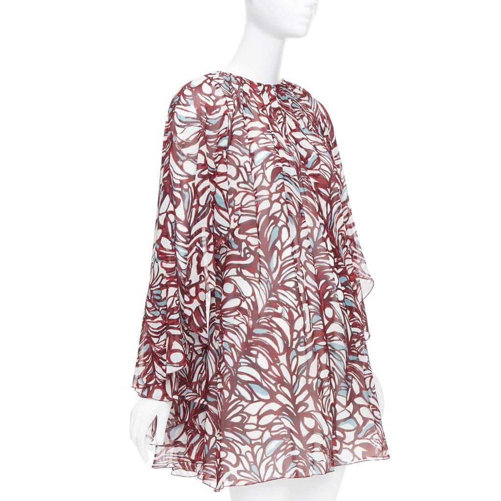 Giambattista Valli Abstract Cape Dress Burgundy Silk Never worn, with tag - Front View