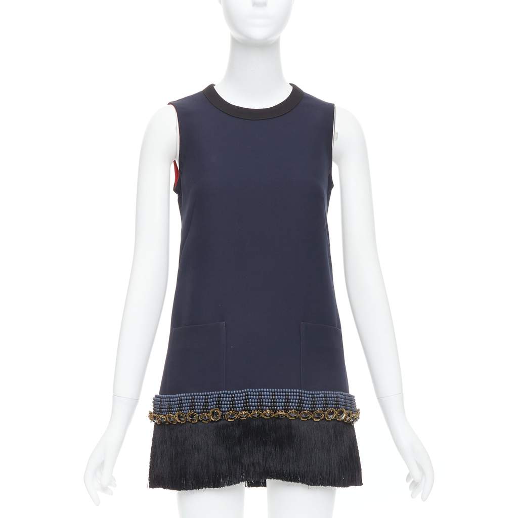 Marni Fringe Tunic Dress Navy Polyester Very good - Front View