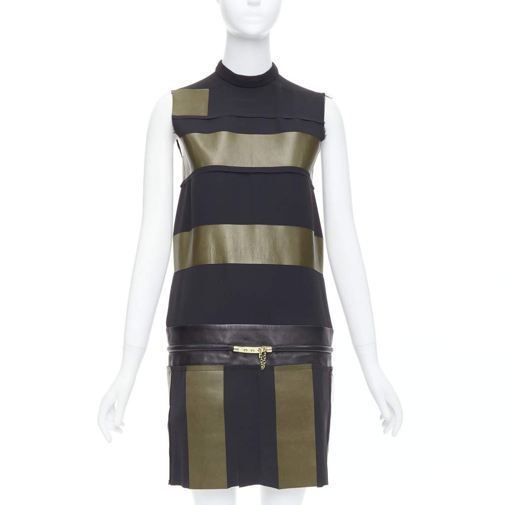 Celine Leather Stripe Dress Black Leather Very good - Front View
