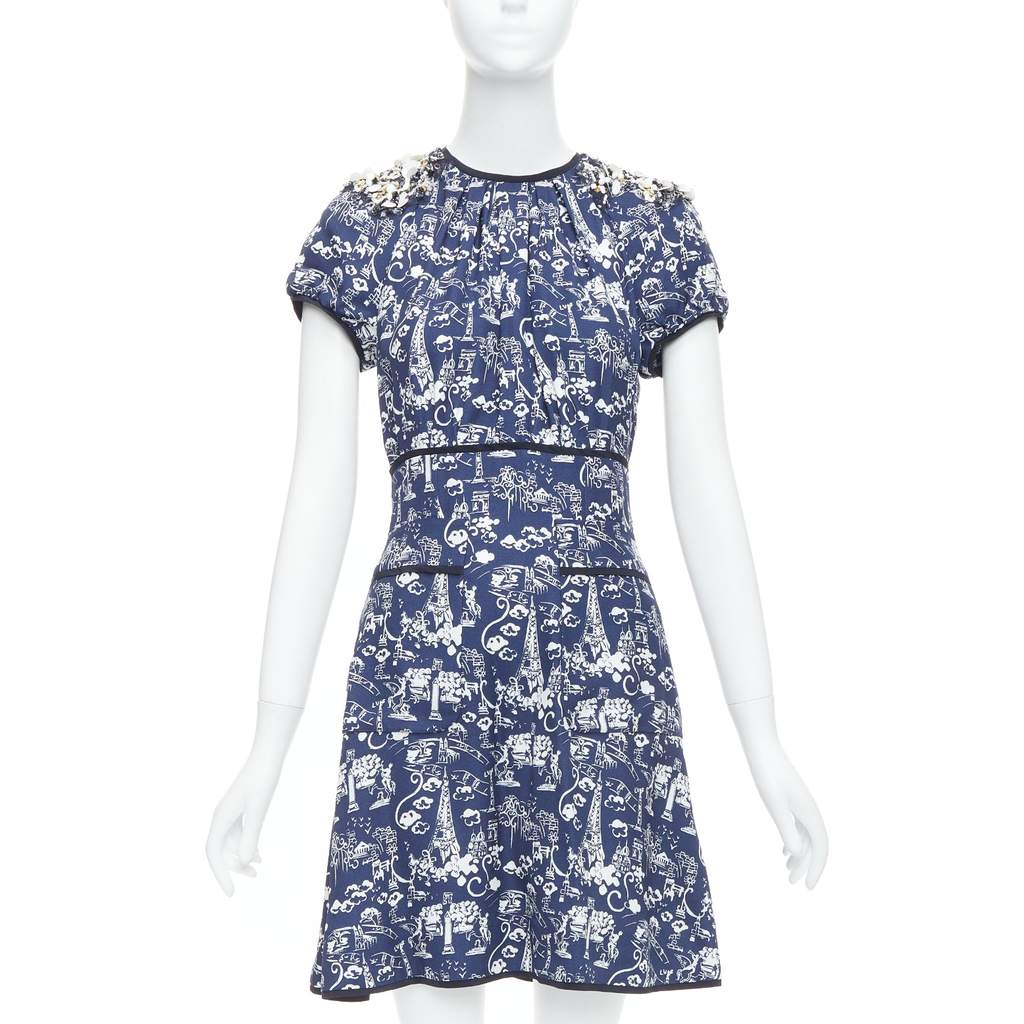 Louis Vuitton City Print Dress Navy Viscose Very good - Front View
