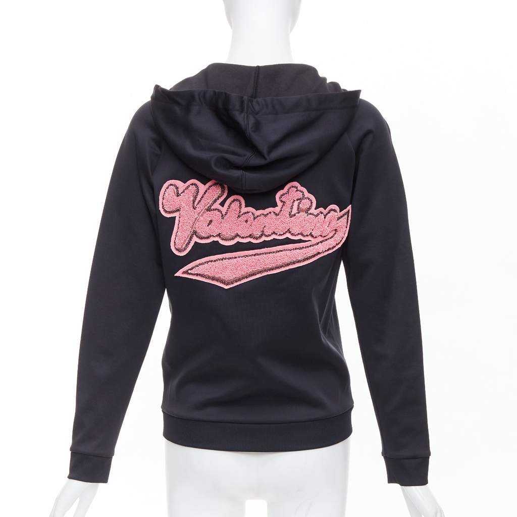 Valentino Garavani Velvet Beaded Hoodie Black Polyamide Never worn - Front View