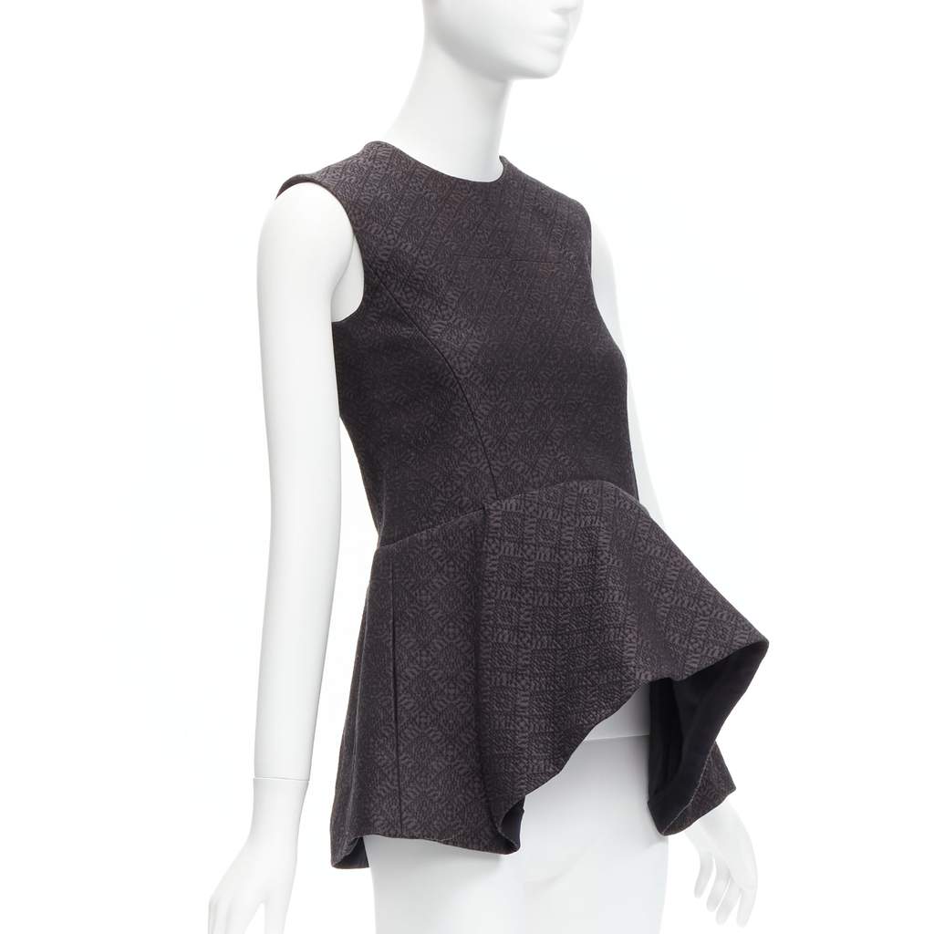 Celine Jacquard Peplum Top Black Cotton Never worn - Front View