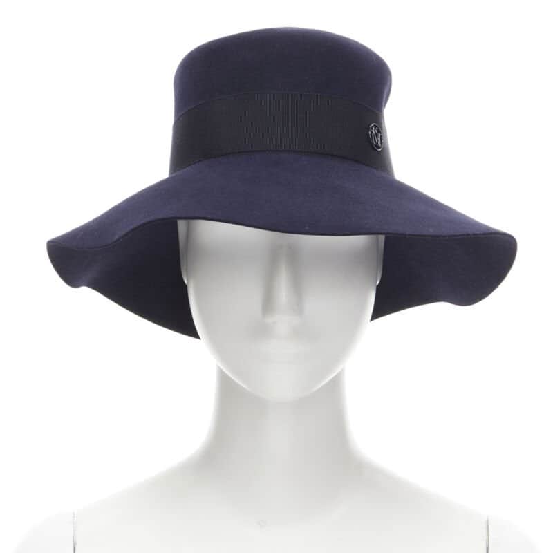 Maison Michel Blue Grosgrain Fedora Navy Wool Never worn, with tag - Front View