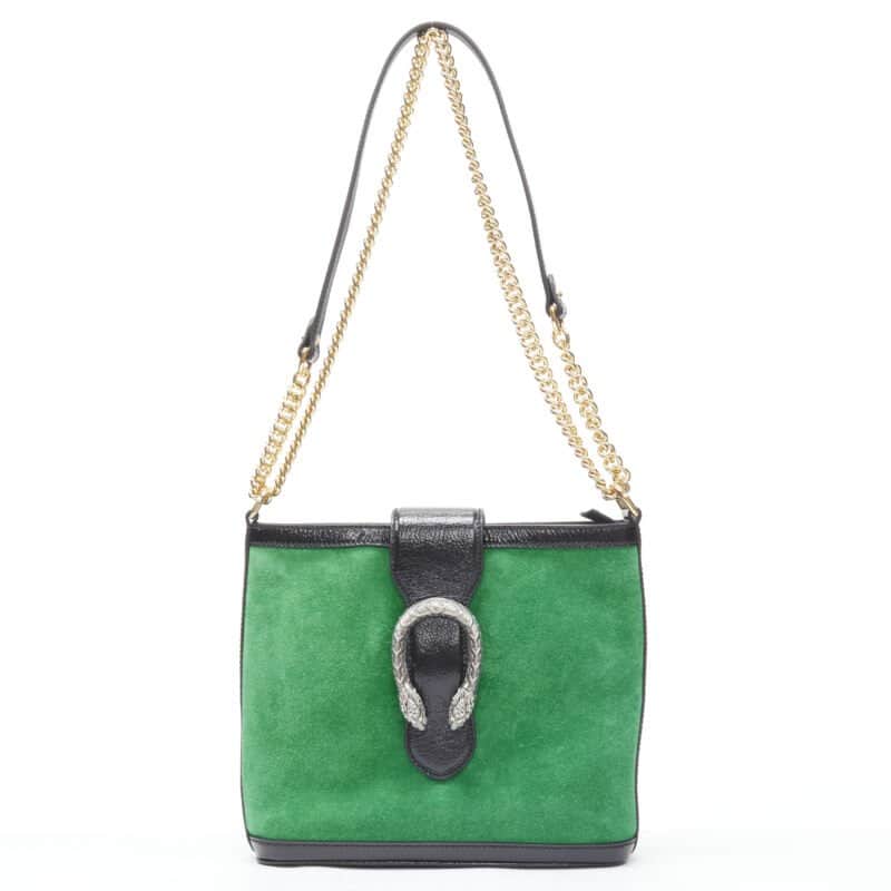 Gucci Applique Chain Bag Green Suede Very good - Front View