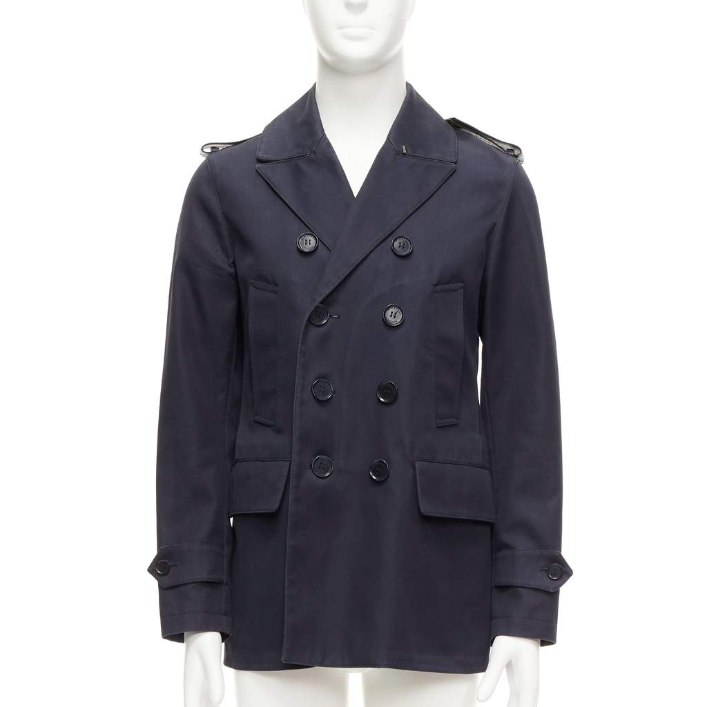 Burberry Navy Leather Short Trench Navy Cotton Fair condition - Front View