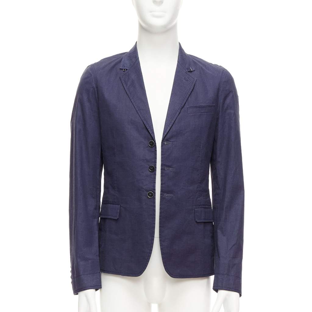 Burberry Navy Coated Linen Blazer Navy Linen Fair - Front View