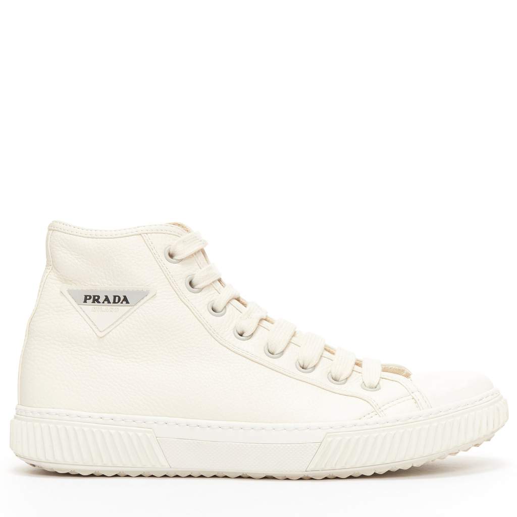 Prada Triangle High Tops White Leather Good - Front View